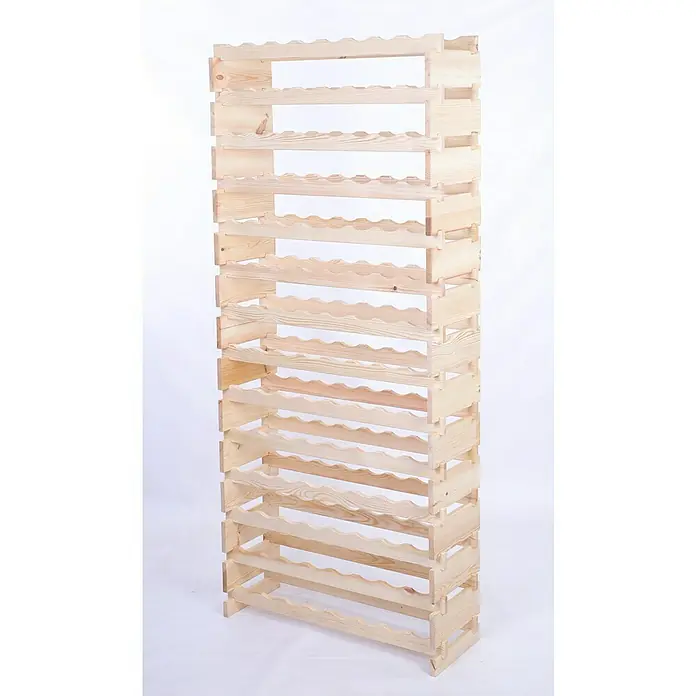 Proregal Flaschenregal Weinregal VINOTECA FLEX PRO für 112 Flaschen - L x B x H: 28 x 84 x 191 cm, Holz, Anzahl Böden: 14 Stk. - Das Foto zeigt ein hohes, hölzernes Weinregal mit gewellten Regalböden. Das Regal bietet Platz für zahlreiche Flaschen und ist unbehandelt.