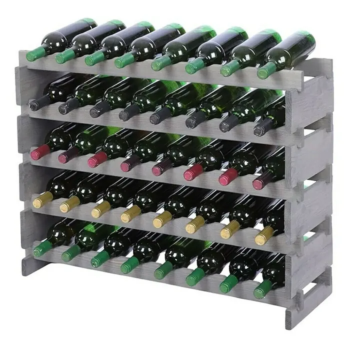 Proregal Flaschenregal Weinregal VINOTECA FLEX PRO für 40 Flaschen - L x B x H: 28 x 84 x 65 cm, Holz, Anzahl Böden: 5 Stk. - Abgebildetes Weinregal aus Holz, gefüllt mit zahlreichen Weinflaschen, perfekt zur Aufbewahrung und Präsentation Ihrer Weinsammlung.