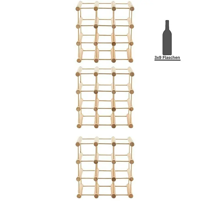 Proregal Flaschenregal Modulares Weinregal VINOTECA MOD für 3x 9 Flaschen - Holz - Holz Weinregal für 27 Flaschen: Stapelbares Weinregal aus Holz, ideal zur Aufbewahrung von bis zu 27 Flaschen Wein. Praktisch und platzsparend.