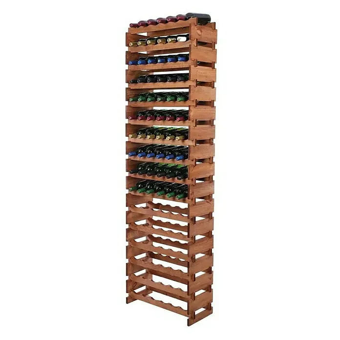 Proregal Flaschenregal Weinregal VINOTECA FLEX PRO für 96 Flaschen - L x B x H: 28 x 65 x 219 cm, Holz, Anzahl Böden: 16 Stk. - Hohes Weinregal aus Holz mit mehreren Flaschen Wein verschiedener Sorten in einem Regal mit gewelltem Design zur Aufbewahrung.
