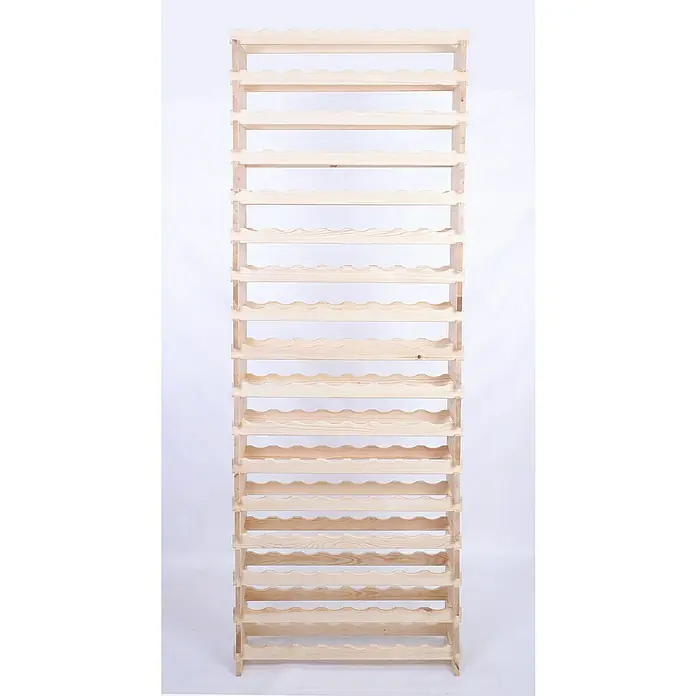 Proregal Flaschenregal Weinregal VINOTECA FLEX PRO für 136 Flaschen - L x B x H: 28 x 84 x 233 cm, Holz, Anzahl Böden: 17 Stk. - Dieses Bild zeigt ein hohes, unbehandeltes Holzweinregal mit vielen Regalböden, das zur Aufbewahrung von Weinflaschen konzipiert ist.