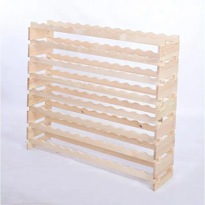 Proregal Flaschenregal Weinregal VINOTECA FLEX PRO für 96 Flaschen - L x B x H: 28 x 123 x 107 cm, Holz, Anzahl Böden: 8 Stk. - Ein unbehandelter heller Holz-Weinregal mit gewellten Regalböden zur Aufbewahrung von Flaschen. Ideal für Weinliebhaber zur stilvollen Präsentation.