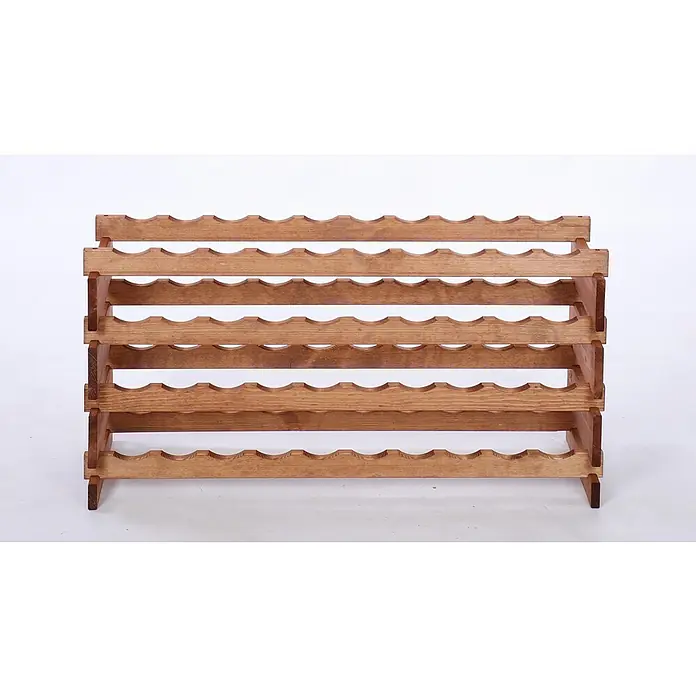 Proregal Flaschenregal Weinregal VINOTECA FLEX PRO für 40 Flaschen - L x B x H: 28 x 103 x 51 cm, Holz, Anzahl Böden: 4 Stk. - Nahaufnahme eines Holzweinregals mit gewellten Regalen zur sicheren Aufbewahrung von Weinflaschen. Das Regal ist robust und ideal für Weinliebhaber.