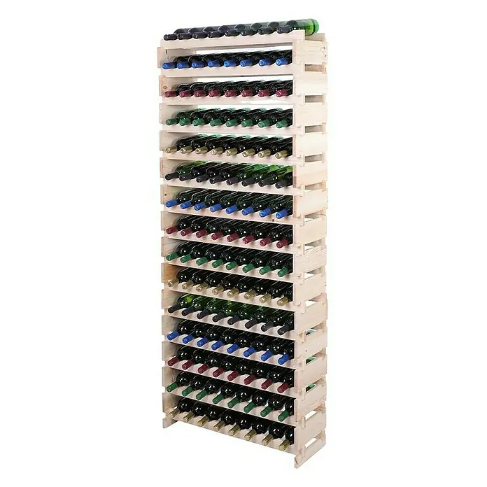 Proregal Flaschenregal Weinregal VINOTECA FLEX PRO für 120 Flaschen - L x B x H: 28 x 84 x 205 cm, Holz, Anzahl Böden: 15 Stk. - Volles Weinregal aus Holz mit vielen Flaschen Rot- und Weißwein für die stilvolle Lagerung und Präsentation von Weinen.