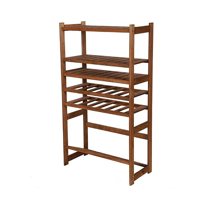 Proregal Flaschenregal & Weinregal SPREEWALD für 12 Flaschen - L x B x H: 33 x 70 x 124 cm, Holz - Ein freistehendes, hölzernes Regal mit fünf Ablageflächen, ideal für Pflanzen oder andere Gegenstände. Das Regal ist stabil und bietet viel Stauraum.