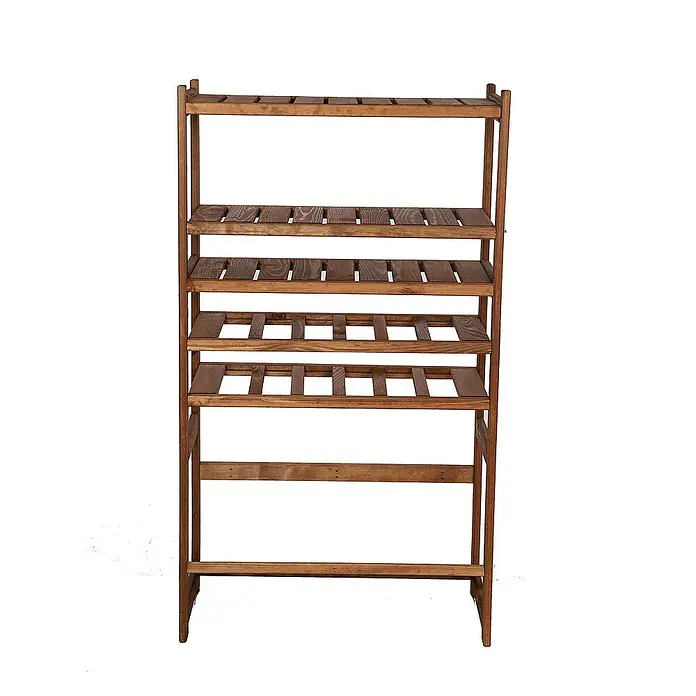 Proregal Flaschenregal & Weinregal SPREEWALD für 12 Flaschen - L x B x H: 33 x 70 x 124 cm, Holz - Holzregal mit fünf Ablagen. Das Regal ist braun und hat ein rustikales Aussehen, ideal für Pflanzen oder Dekoration.