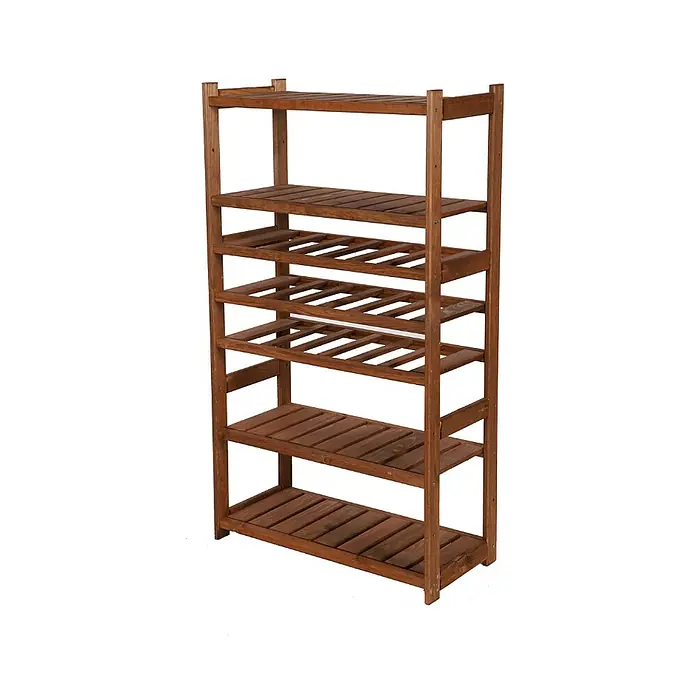 Proregal Flaschenregal Weinregal SPREEWALD für 18 Flaschen - L x B x H: 33 x 70 x 124 cm, Holz - Holzregal mit sechs Ebenen in brauner Farbe, ideal für die Organisation von Gegenständen im Innenbereich.