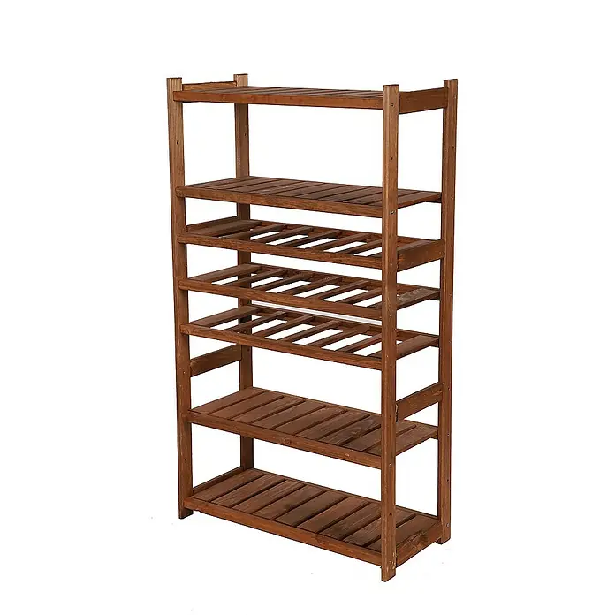 Proregal Flaschenregal Weinregal SPREEWALD für 18 Flaschen - L x B x H: 33 x 70 x 124 cm, Holz - Eine Holzregal mit sechs Ebenen, ideal für die Aufbewahrung von Schuhen oder anderen Gegenständen. Es ist aus naturbelassenem Holz gefertigt und hat ein schlichtes Design.