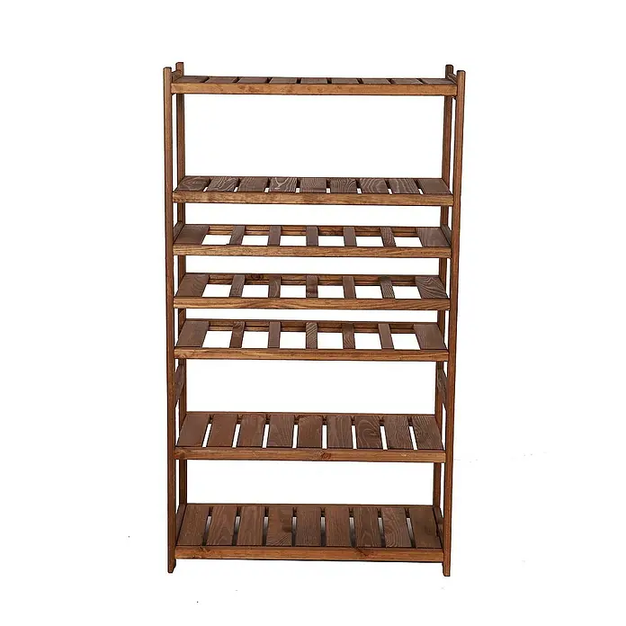 Proregal Flaschenregal Weinregal SPREEWALD für 18 Flaschen - L x B x H: 33 x 70 x 124 cm, Holz - Freistehendes, braunes Holzregal mit sechs Regalböden und Lattenrostdesign für vielseitige Aufbewahrung und dekorative Zwecke.