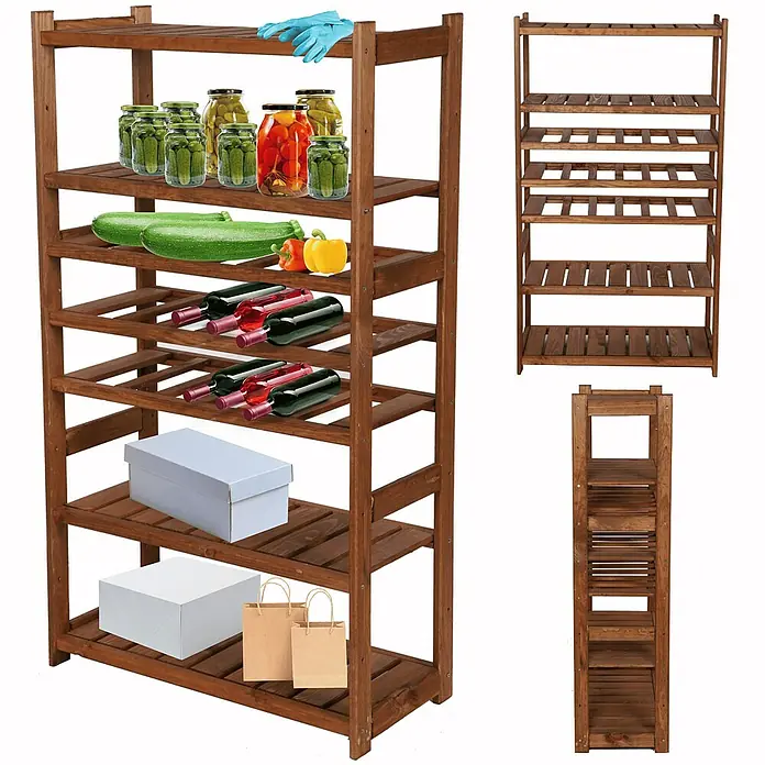 Proregal Flaschenregal Weinregal SPREEWALD für 18 Flaschen - L x B x H: 33 x 70 x 124 cm, Holz - Regal aus Holz mit sechs Fächern zur Aufbewahrung von Konserven, Gemüse, Wein und Schachteln. Das Regal ist stabil und robust.