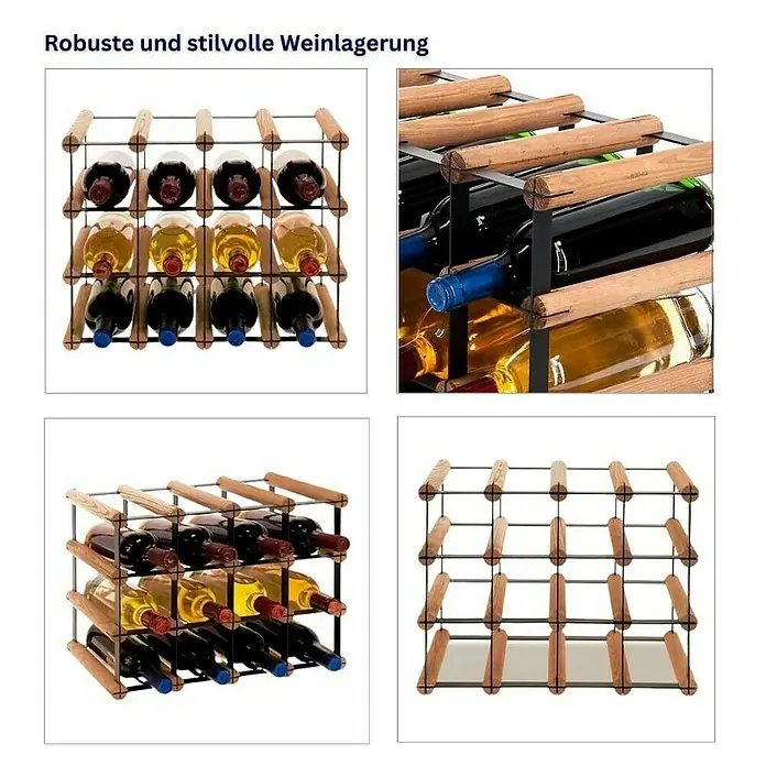 Proregal Flaschenregal Modulares Weinregal VINOTECA MOD METAL für 4x3 Flaschen - L x B x H: 24,5 x 42,5 x 32,5 cm, Holz - Bild von einem Weinregal aus Holz und Metall für die stilvolle und robuste Lagerung von Weinflaschen.