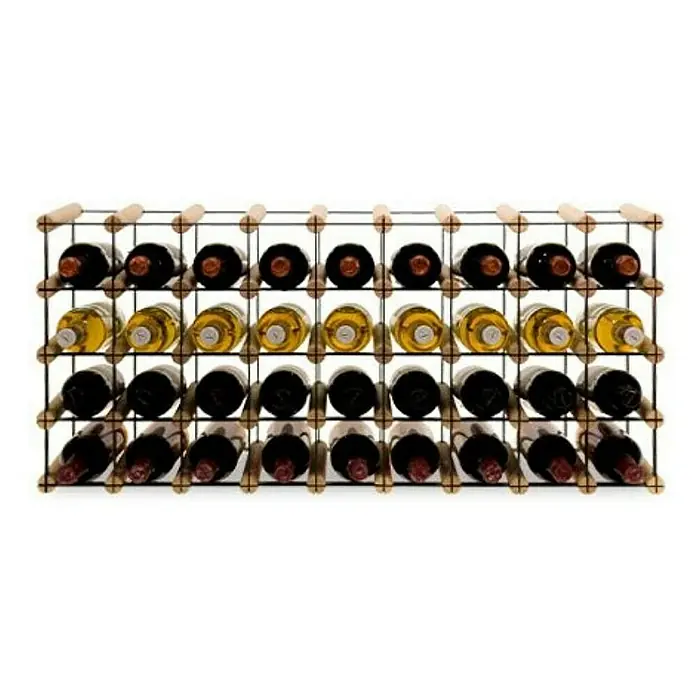 Proregal Flaschenregal Modulares Weinregal VINOTECA MOD METAL für 9x4 Flaschen - L x B x H: 24,5 x 92,5 x 42,5 cm, Holz - Weinflaschenregal aus Holz und Metall mit mehreren gefüllten Weinflaschen, das eine stilvolle und praktische Aufbewahrungslösung bietet.