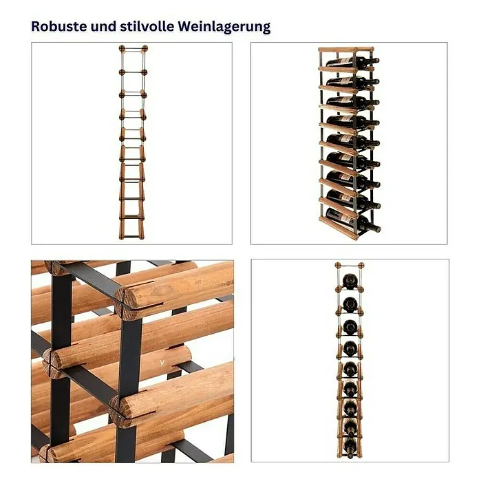Proregal Flaschenregal Modulares Weinregal VINOTECA MOD METAL für 1x9 Flaschen - L x B x H: 24,5 x 12,5 x 92,5 cm, Holz - Robuste Weinlagerung: Das stilvolle Weinregal bietet Platz für 10 Flaschen und ist ein echter Hingucker in jedem Raum.