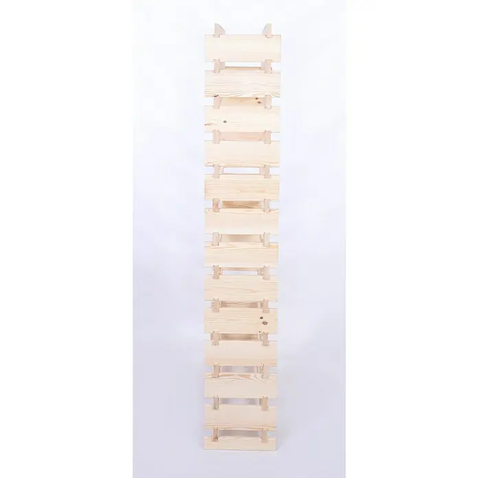 Proregal Flaschenregal Weinregal VINOTECA FLEX PRO für 130 Flaschen - L x B x H: 28 x 103 x 177 cm, Holz - Dieses Bild zeigt ein hölzernes Weinregal, das aus hellen Holzlatten und kleinen Stützen besteht. Das Regal ist vor einem weißen Hintergrund platziert.