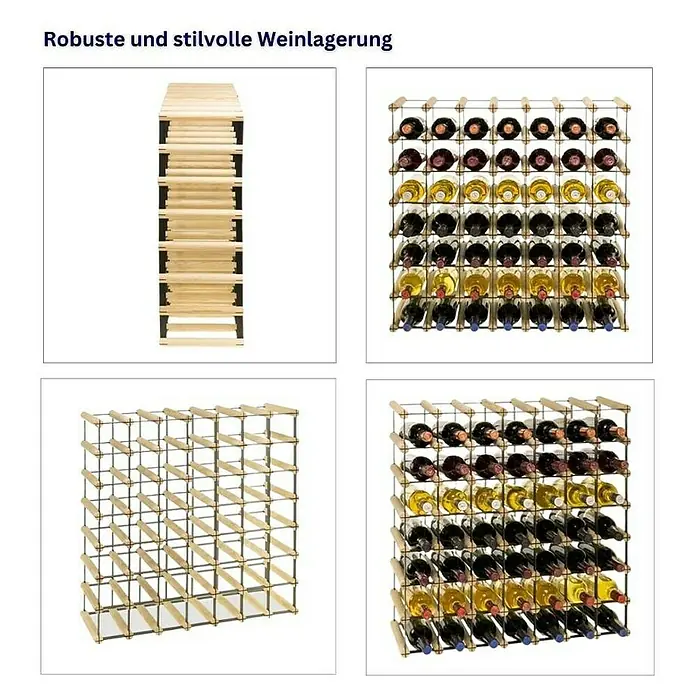 Proregal Flaschenregal Modulares Weinregal VINOTECA MOD METAL für 7x7 Flaschen - Holz - Robuste und stilvolle Weinregale zur Aufbewahrung von Weinflaschen. Diese Weinlagerung bietet Platz für viele Flaschen und ist sehr praktisch.