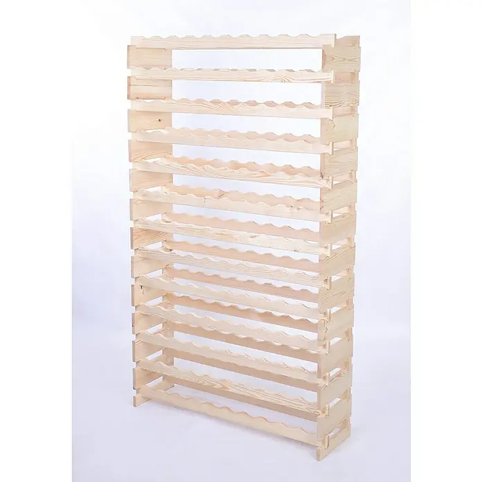Proregal Flaschenregal Weinregal VINOTECA FLEX PRO für 130 Flaschen - L x B x H: 28 x 103 x 177 cm, Holz - Hölzernes Weinregal zur Aufbewahrung von Weinflaschen. Das Regal hat mehrere Ebenen und ist aus hellem Holz gefertigt.