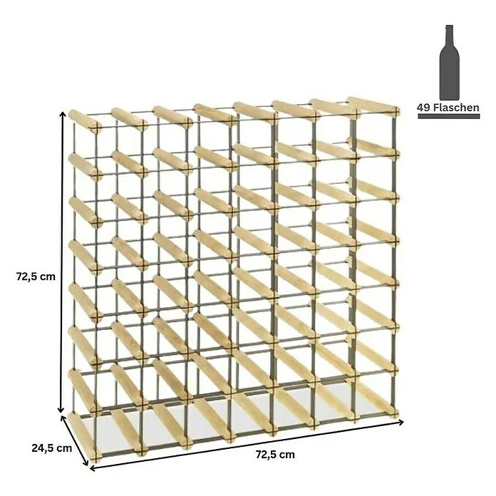 Proregal Flaschenregal Modulares Weinregal VINOTECA MOD METAL für 7x7 Flaschen - Holz - Abbildung eines Weinregals für 49 Flaschen mit den Maßen 72,5 cm x 72,5 cm x 24,5 cm, ideal für die stilvolle Lagerung Ihrer Weinsammlung.