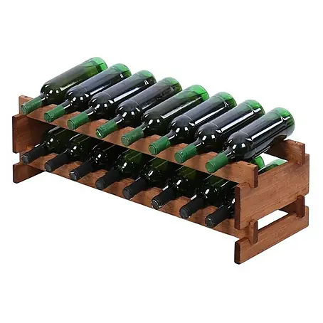 Weinregal VINOTECA FLEX PRO | HxBxT 23x84x28cm | 16 Flaschen auf 2 Ebenen | Massives Kiefernholz | Braun geölt
