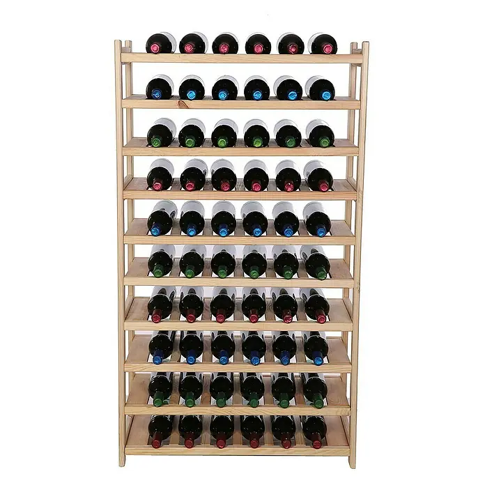 Proregal Flaschenregal Weinregal SPREEWALD für 60 Flaschen - L x B x H: 33 x 70 x 124 cm, Holz, Anzahl Böden: 10 Stk. - Voller Weinflaschen, ein freistehendes Weinregal aus hellem Holz mit zahlreichen Fächern für die horizontale Lagerung.