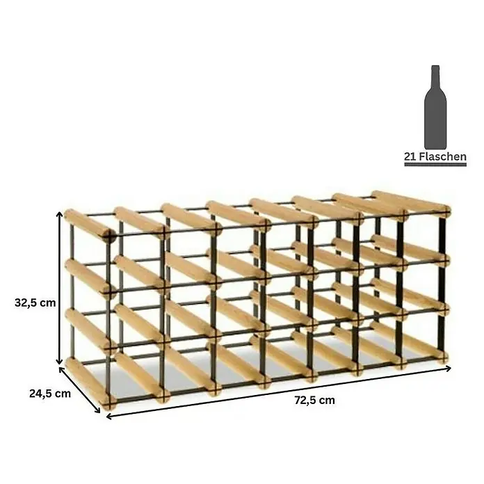 Proregal Flaschenregal Modulares Weinregal VINOTECA MOD METAL für 7x3 Flaschen - Holz - Produktansicht: Weinregal aus Holz für 21 Flaschen mit Abmessungen 32,5 x 24,5 x 72,5 cm.
