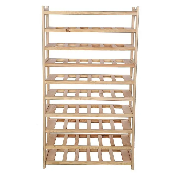 Proregal Flaschenregal Weinregal SPREEWALD für 60 Flaschen - L x B x H: 33 x 70 x 124 cm, Holz, Anzahl Böden: 10 Stk. - Ansicht eines Holzregals mit mehreren Ebenen zur Aufbewahrung von Flaschen, ideal für Wein oder andere Getränke.