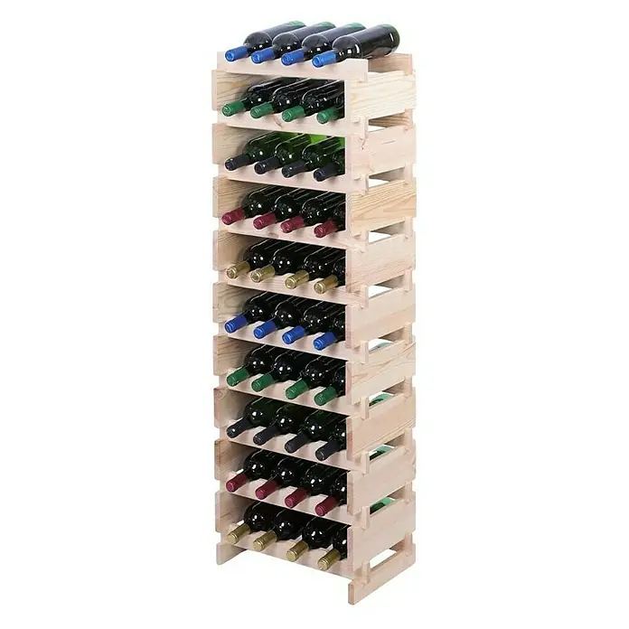 Proregal Flaschenregal Weinregal VINOTECA FLEX PRO für 40 Flaschen - L x B x H: 28 x 46 x 135 cm, Holz, Anzahl Böden: 10 Stk. - Weinregal aus Holz mit mehreren Flaschen Wein in den Fächern, ideal für die stilvolle Weinlagerung.