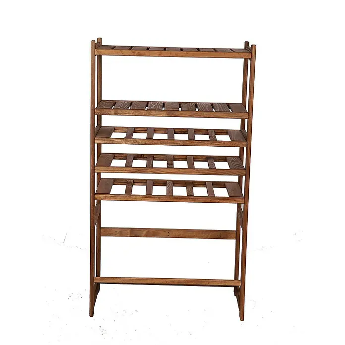 Proregal Flaschenregal & Weinregal SPREEWALD für 18 Flaschen - L x B x H: 33 x 70 x 124 cm, Holz - Ein rustikales, braunes Holzregal mit fünf Ebenen und einem offenen Design, ideal für Pflanzen oder Schuhe.