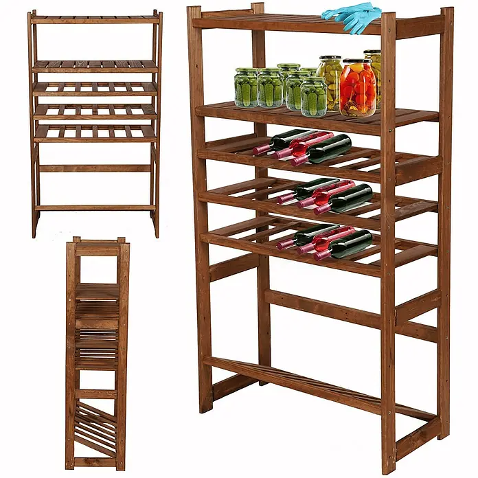 Proregal Flaschenregal & Weinregal SPREEWALD für 18 Flaschen - L x B x H: 33 x 70 x 124 cm, Holz - Holzregal mit fünf Ebenen, ideal zur Aufbewahrung von Weinflaschen und Einmachgläsern, um Ordnung zu schaffen und Stil zu verleihen.