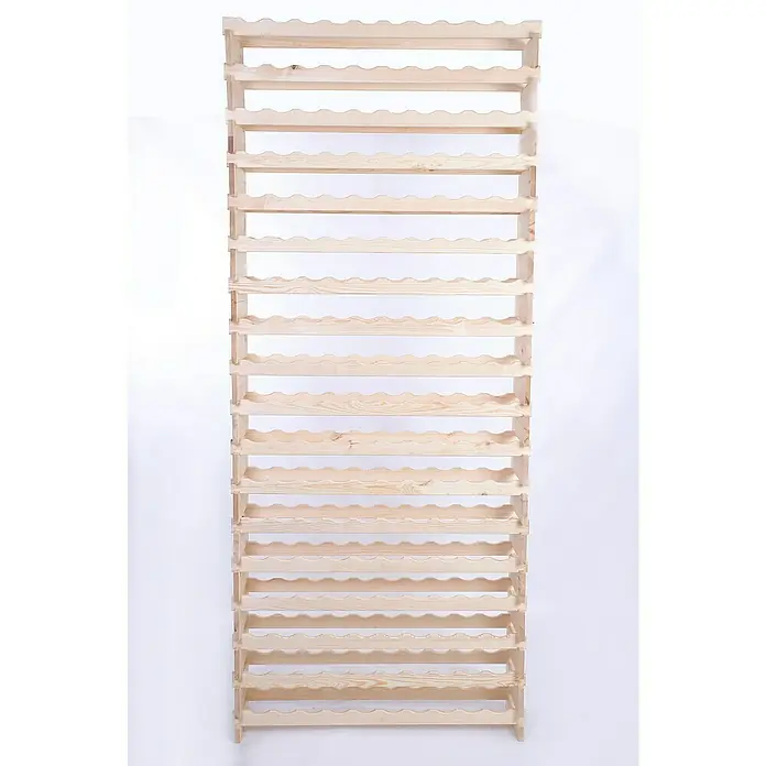 Proregal Flaschenregal Weinregal VINOTECA FLEX PRO für 180 Flaschen - L x B x H: 28 x 103 x 247 cm, Holz - Dieses Bild zeigt ein unbehandeltes Holzregal für Weinflaschen mit gewellten Einlegeböden, das sich ideal für die Weinlagerung eignet.