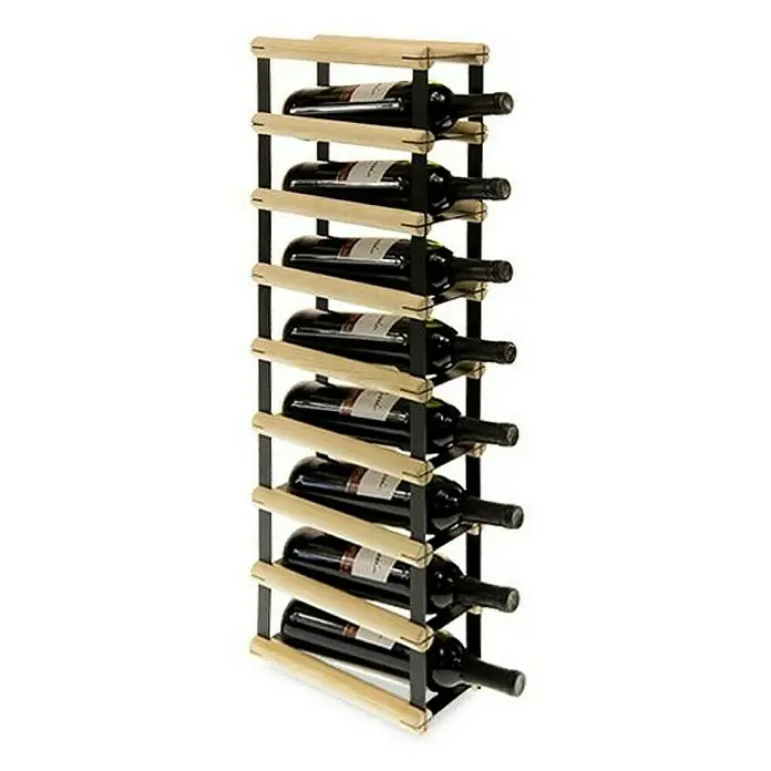Proregal Flaschenregal Modulares Weinregal VINOTECA MOD METAL für 1x8 Flaschen - L x B x H: 24,5 x 12,5 x 82,5 cm, Holz - Ein elegantes Weinregal aus Holz und Metall, gefüllt mit mehreren Flaschen edlen Rotweins, perfekt für stilvolle Weinliebhaber.