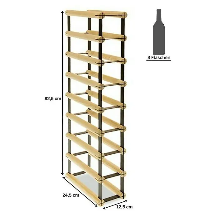 Proregal Flaschenregal Modulares Weinregal VINOTECA MOD METAL für 1x8 Flaschen - L x B x H: 24,5 x 12,5 x 82,5 cm, Holz - Ein Weinregal aus Holz und Metall für 8 Flaschen, mit den Maßen 82,5 cm Höhe, 24,5 cm Breite und 12,5 cm Tiefe. Ideal für die Lagerung.
