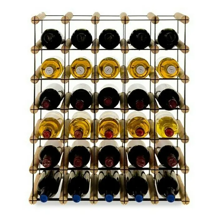 Proregal Flaschenregal Modulares Weinregal VINOTECA MOD METAL für 5x6 Flaschen - Holz - Weinregal aus Holz und Metall mit mehreren gefüllten Weinflaschen. Praktische und stilvolle Weinlagerung für Zuhause.
