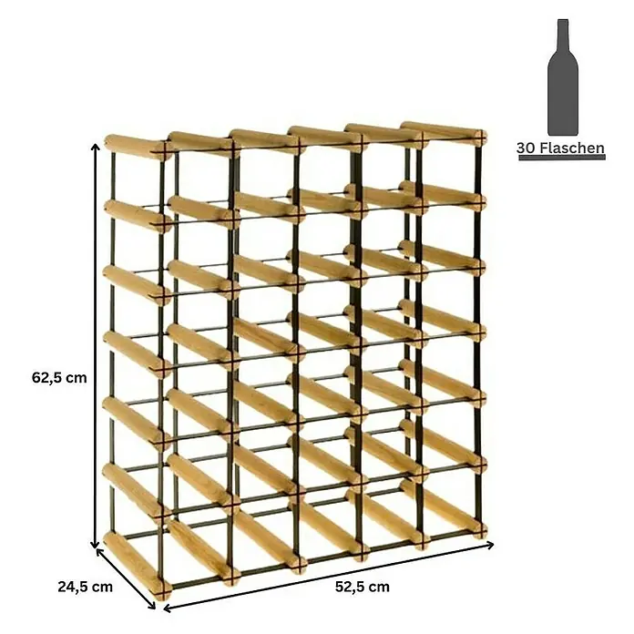 Proregal Flaschenregal Modulares Weinregal VINOTECA MOD METAL für 5x6 Flaschen - Holz - Weinregal aus Holz und Metall mit Maßen und Flaschenkapazität für 30 Flaschen. Praktische und stilvolle Weinlagerung.