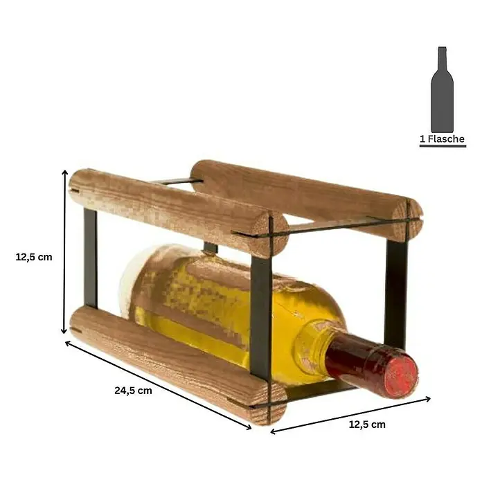 Proregal Flaschenregal Modulares Weinregal VINOTECA MOD METAL für 1x1 Flaschen - L x B x H: 24,5 x 12,5 x 12,5 cm, Holz - Weinregal aus Holz und Metall mit den Maßen 12,5 cm x 24,5 cm x 12,5 cm für eine Flasche zur stilvollen Weinlagerung.
