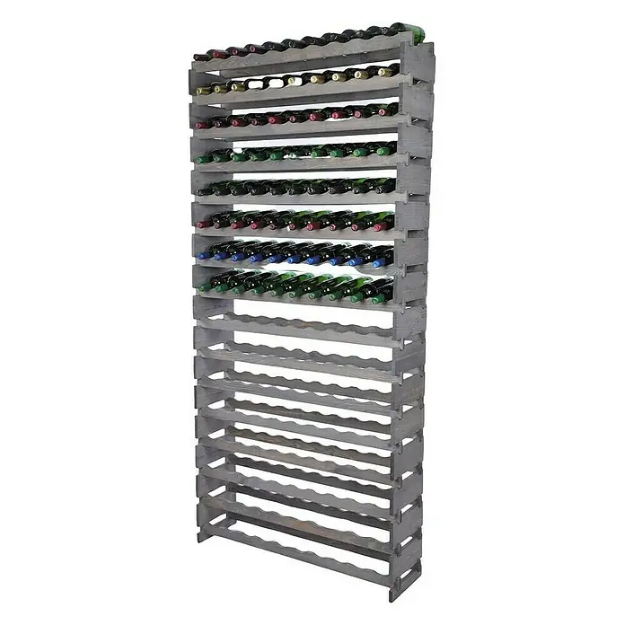 Proregal Flaschenregal Weinregal VINOTECA FLEX PRO für 160 Flaschen - L x B x H: 28 x 103 x 219 cm, Holz, Anzahl Böden: 16 Stk. - Graues Weinregal aus Holz mit mehreren Ebenen zur Aufbewahrung von Weinflaschen. Das Regal bietet viel Platz für die Weinsammlung.