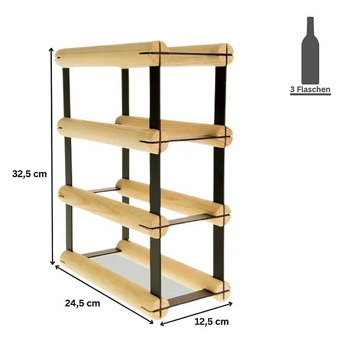 Proregal Flaschenregal Modulares Weinregal VINOTECA MOD METAL für 1x3 Flaschen - Holz - Dieses Bild zeigt ein kompaktes Weinregal aus Holz und Metall, das Platz für drei Flaschen bietet und durch seine schlanken Maße besticht.