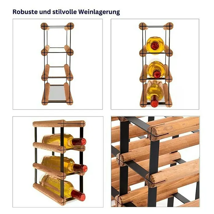Proregal Flaschenregal Modulares Weinregal VINOTECA MOD METAL für 1x3 Flaschen - Holz - Robuste und stilvolle Weinlagerung mit diesem Weinregal aus Holz und Metall. Das Regal bietet Platz für drei Weinflaschen und ist eine dekorative Ergänzung für jeden Raum.
