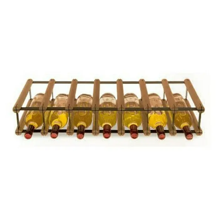 Proregal Flaschenregal Modulares Weinregal VINOTECA MOD METAL für 7x1 Flaschen - L x B x H: 24,5 x 72,5 x 12,5 cm, Holz - Weinregal aus Holz mit acht Flaschen Weißwein. Das Regal ist aus hellem Holz, die Weinflaschen sind mit rotem Verschluss.
