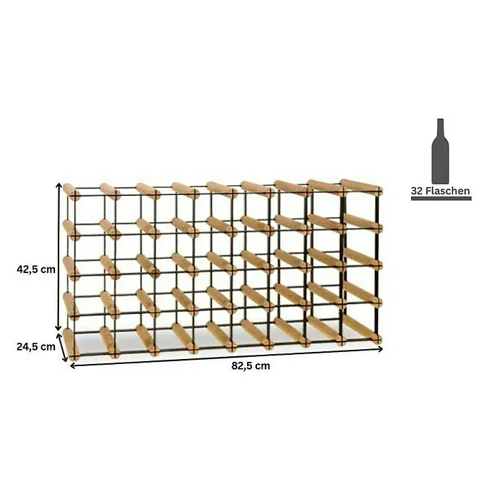 Proregal Flaschenregal Modulares Weinregal VINOTECA MOD METAL für 8x4 Flaschen - Holz - Abbildung eines Weinregals für 32 Flaschen mit den Maßen 82,5 x 42,5 x 24,5 cm. Das Weinregal ist aus Metall und Holz gefertigt.