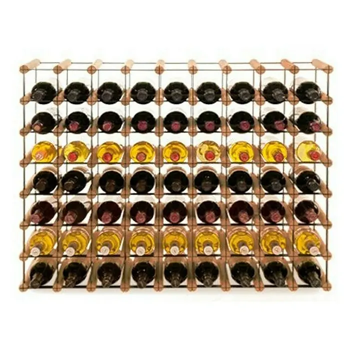 Proregal Flaschenregal Modulares Weinregal VINOTECA MOD METAL für 9x7 Flaschen - L x B x H: 24,5 x 92,5 x 72,5 cm, Holz - Weinregal aus Holz mit mehreren Weinflaschen in verschiedenen Farben.