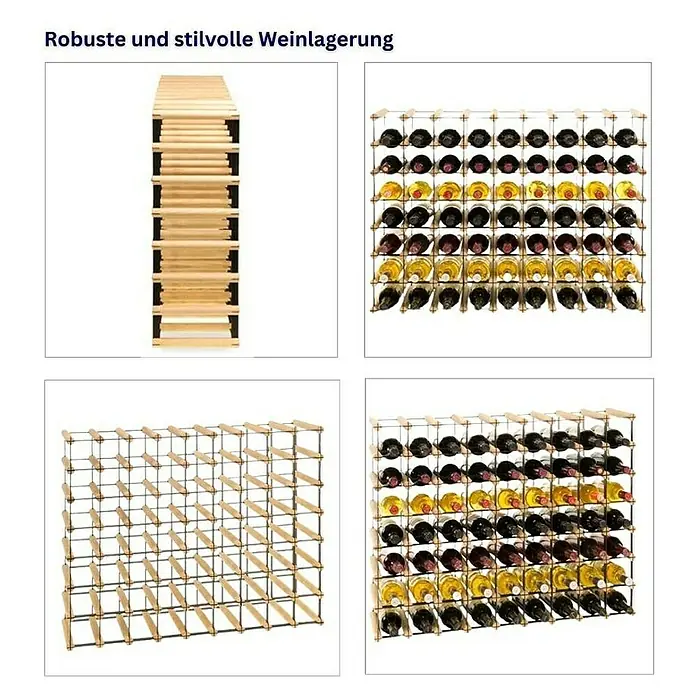 Proregal Flaschenregal Modulares Weinregal VINOTECA MOD METAL für 9x7 Flaschen - L x B x H: 24,5 x 92,5 x 72,5 cm, Holz - Robuste und stilvolle Weinlagerung mit einem Holzlagerregal, sowohl leer als auch mit Weinflaschen befüllt, für Weinliebhaber.