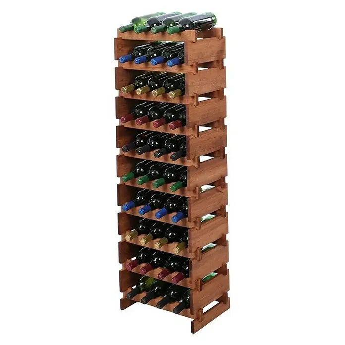Proregal Flaschenregal Weinregal VINOTECA FLEX PRO für 40 Flaschen - L x B x H: 28 x 46 x 135 cm, Holz, Anzahl Böden: 10 Stk. - Ein rustikales Weinregal aus Holz mit mehreren Ebenen und vielen Weinflaschen. Ideal für die stilvolle Lagerung von Weinen.