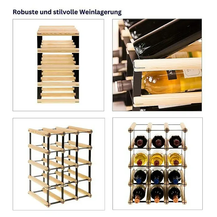 Proregal Flaschenregal Modulares Weinregal VINOTECA MOD METAL für 3x4 Flaschen - L x B x H: 24,5 x 32,5 x 42,5 cm, Holz - Robuste und stilvolle Weinlagerung mit diesem eleganten Weinregal aus Holz und Metall für 12 Flaschen.
