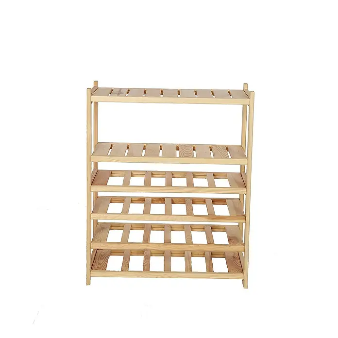 Proregal Flaschenregal Weinregal SPREEWALD für 24 Flaschen - L x B x H: 33 x 70 x 86 cm, Holz - Ein unbehandeltes Holzregal mit fünf Ebenen, ideal für die Aufbewahrung von Weinflaschen oder Schuhen. Das naturbelassene Design passt gut zu jeder Einrichtung.