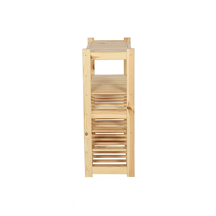 Proregal Flaschenregal Weinregal SPREEWALD für 24 Flaschen - L x B x H: 33 x 70 x 86 cm, Holz - Ansicht eines Holzregals mit Lamellenfächern, ideal zur Aufbewahrung. Das Regal ist unbehandelt und bietet viel Stauraum.