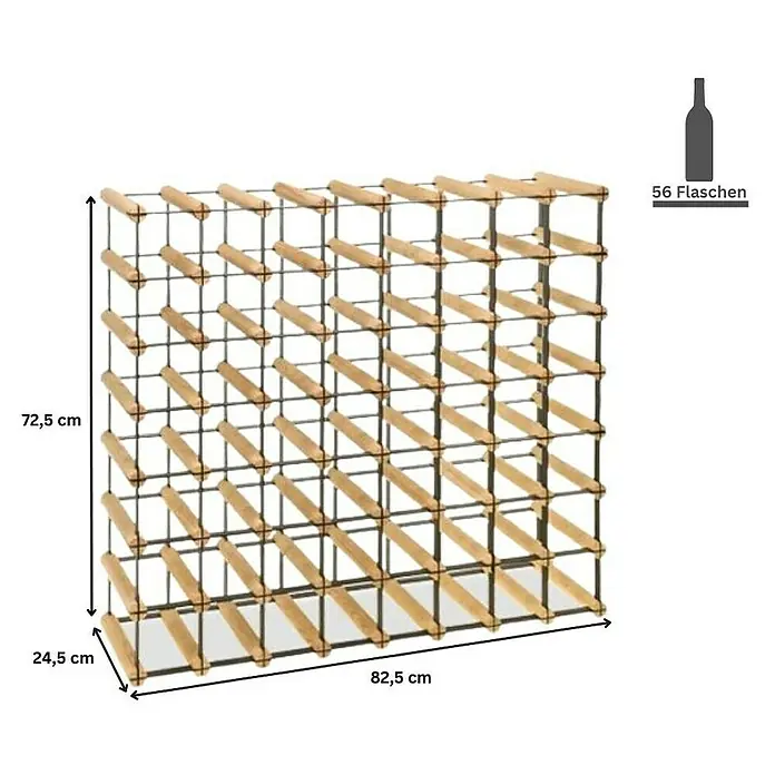 Proregal Flaschenregal Modulares Weinregal VINOTECA MOD METAL für 8x7 Flaschen - Holz - Weinregal aus Holz und Metall für 56 Flaschen mit den Maßen 82,5 x 24,5 x 72,5 cm. Praktische Aufbewahrung für Ihre Weinsammlung.