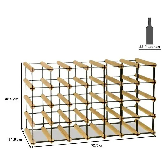 Proregal Flaschenregal Modulares Weinregal VINOTECA MOD METAL für 7x4 Flaschen - Holz - Abbildung eines Weinregals für 28 Flaschen mit den Maßen 42,5 x 24,5 x 72,5 cm.