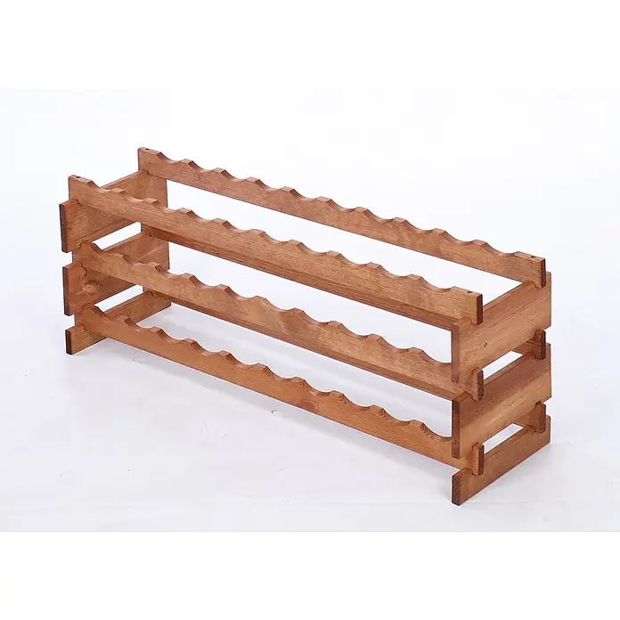 Proregal Flaschenregal Weinregal VINOTECA FLEX PRO für 30 Flaschen - L x B x H: 28 x 103 x 37 cm, Holz - Holzfarbenes Weinregal mit drei Ebenen und wellenförmigen Einbuchtungen zur sicheren Aufbewahrung von Weinflaschen.