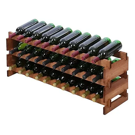 Weinregal VINOTECA FLEX PRO | HxBxT 37x103x28cm | 30 Flaschen auf 3 Ebene | Massives Kiefernholz | Braun geölt