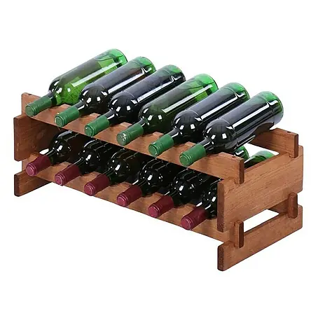 Weinregal VINOTECA FLEX PRO | HxBxT 23x65x28cm | 12 Flaschen auf 2 Ebenen | Massives Kiefernholz | Braun geölt